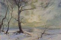 Sold at Auction: Robert (1869) Burns, ROBERT BURNS A.R.S.A. (SCOTTISH, 1869-1941) WINTER LANDSCAPE, SUNRISE 49cm x 73cm