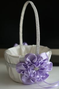 Ivory Lavender Satin Wedding Basket Violet by AlexEmotions