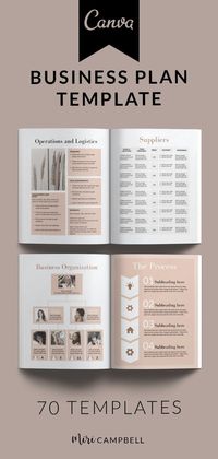 This Amber Business Plan is a business plan template in warm neutral colours designed to be used with the free version of Canva.This Canva template is made up of 70 pages which guide you through creating your own online business planNo need to start from scratch or hire an expensive designer - just use this easy-to-use editable business plan template.Quick and easy to edit with the free version of Canva.