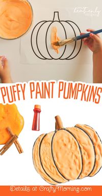 Puffy Paint Pumpkins Craft- fun fall craft for kids. Pumpkin art project to make for halloween. Halloween craft for kids. Easy and you can make pumpkin orange slime afterwards!