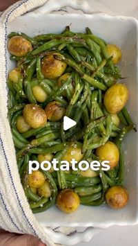 RUHAMA SHITRIT on Instagram‎: "GREEN BEANS AND POTATOES! 
Perfect Passover dish of roasted beans and potatoes with garlicky lemon dressing! 🍋
Super delicious vegan side dish, and so easy to make! 
Follow @ruhamasfood for more😍
RECIPE BELOW 
.
תפוחי אדמה ושעועית ירוקה צלויים ברוטב לימוני!
מתכון בתגובות💚
.
Recipe:
Ingredients-
1 bag (350 grams) of baby potatoes 
1 bag (350 grams) of green beans 
1 teaspoon of sea salt 

For the pan-
1/2 teaspoon of salt
3 tablespoons of olive oil 

Lemon garlic dressing- 
1/4 cup of olive oil 
1/2 teaspoon of maldon salt 
Juice from 1/2 lemon 
2 minced garlic cloves 
1 teaspoon of maple syrup or honey 
Put all the ingredients in a bowl and mix them well. 

Method- 
1. In a pot put the baby potatoes, green beans, and salt. 
2. Cover it with water. 
3. On m