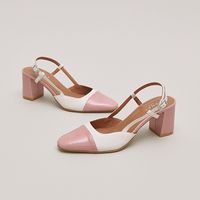 Babies with heels in ecru leather and pink pleated varnish | Jonak