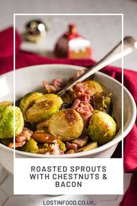 Roasted Brussels Sprouts with bacon and chestnuts, the perfect side dish. They taste great and this is a super simple cook too!