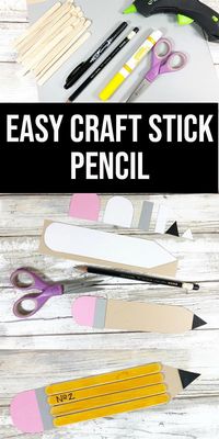 This craft stick pencil craft for kids is SO CUTE. It's made with cardstock paper and popsicle sticks which makes it perfect for preschool and kindergarten. Teachers can make this back to school craft to decorate their classroom too. How cute would it be to have student names on each one? Click to download the pencil craft pattern and use it to trace the shapes you need to cut out. There's also a printable version of the instructions you can print out at home. #kidscraft #backtoschool #crafts