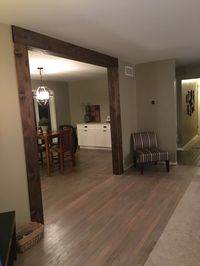 Cedar boards cut to make faux wood beams for where we opened up our wall. Love the rustic look!