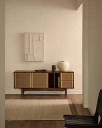 Elan sideboard 2 doors and 2 drawers veneer and solid walnut and cord 180x73cm FSC Mix Credit | Kave Home