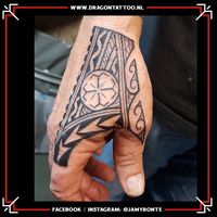 Black and grey hand tattoo tribe inspired.  Designed and tattooed by: Jamy Bonte Dragon Tattoo.