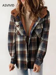 Women's Plaid Print Button Front Hooded Coat, Casual Mufti Clothes, Long Sleeve Pocket Coat for Fall, Ladies Outerwear for Daily Wear, Fall Outfits, Fallfreshness, Halloween, Halloween Costume