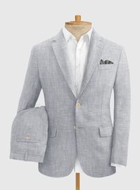 Maintain a distinct professional appearance by adding an extra bit of flair with our Italian Zod Light Gray Linen suit. Crafted from linen, this suit will keep you cool, sharp and stylish in summers. Combine it with a matching waistcoat, a crisp white and brown derby shoes.  Look Includes   Italian Zod Light Gray Linen Fabric  Two Button Jacket Style  Notch Lapel   Corozo   Beige  Buttons  Single Vent  Three Cuff Buttons  Two Welted Back Pockets on Trousers    Click 'Customize Now' to modify the