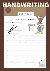 Kids learn how to form the #cursive letter, as well they practice tracing and writing. Students learn the #occupation that starts with this letter. #handwriting