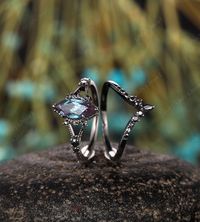 Black Gold Marquise Cut Alexandrite Engagement Ring Set - Etsy