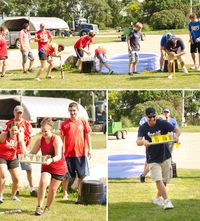 Adults and kids compete in a variety of backyard games including water balloon relays, jumbo beer pong, slosh ball, dodge ball, wheelbarrow races and more!