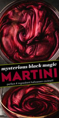 This spooky and mysterious black magic martini is made with just 4 ingredients (including optional garnishes) and is absolutely perfect for Halloween! Stir in edible luster dust to give your vodka martini eerie and mystical swirls!