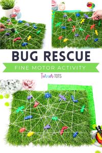 The bugs are waiting to be rescued from a spider web in this bug rescue fine motor activity! Luckily, your preschoolers can help get them to safety. Use a grass mat wrapped in white yarn to create a sticky web that catches bug counters. Invite your preschoolers to “rescue” the bugs using their fine motor skills! The options are endless - tongs, a spoon, or even their own fingers! This spider web fine motor activity will surely be a hit with your toddlers.