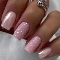 Glossy Pink & Silver With Glitter Square Press On Nails 24 Count Comes With Jelly Glue And Nail File New In Package