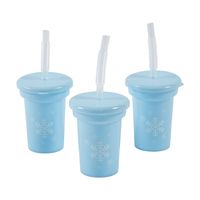 Hosting a holiday party? These cups are great for little hands and feature a simple but cute snowflake design. Grab a dozen or two for your classroom or daycare. Each cup includes a matching-colored lid and can hold up to 6 ounces of fluid. Send each party guest home with some juice or punch to go! Plastic. 3 3/4" 6 oz.