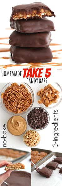 Homemade Take 5 Candy Bars {just 5-ingredients & no-bake}use gluten free pretzels to make gluten free.