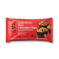 Mix up your baking routine with a fun mini-sized option using these Semi-Sweet Mini Chocolate Chips from Good & Gather™. These miniature chocolate chips are made with real chocolate and no artificial flavors, preservatives or colors, making a treat that's delicious. Each 12-ounce bag contains approximately two cups of mini chocolate chips, which are a great addition to everything from classic chocolate chip cookies to breakfast goodies like muffins and scones. For even more options, you can melt