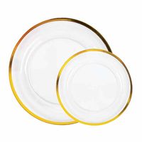 Bulk Premium Clear Plastic Plates with Gold Trim - 100 Ct. | Oriental Trading