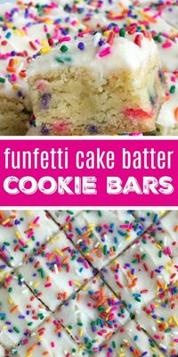 Funfetti Cake Batter Cookie Bars | Dessert Recipe | Cake Batter | Funfetti | Funfetti cake batter cookie bars are a sweet and tasty treat that only need 5 ingredients! So easy to make, loaded with colorful sprinkles, and tastes exactly like cake batter. These will be a hit with everyone. #easyrecipe #dessertrecipes #recipeoftheday #christmasrecipes