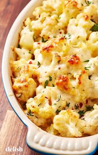 This cheesy casserole is the perfect fall to winter side. Get the recipe from Delish.com. #cauliflower #gratin #recipe #casserole #cheese #side #lowcarb