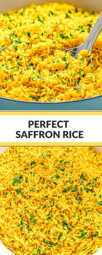 This saffron rice is super easy to make. The rice is so tender, fluffy, aromatic, and delicious. You can serve this yellow rice as a side dish that goes with almost everything. Best of all, you can cook this basmati with saffron rice on the stove, rice cooker, or in an Instant Pot.