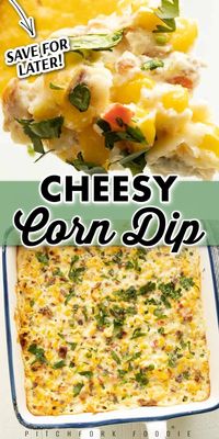 This hot cheesy corn dip is an amazing appetizer that takes literally five minutes to throw together before baking! This is an easy dip to bring to a get together or game day! Try out this mouthwatering recipe as soon as you can! You won't regret it!