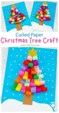 This Curled Paper Christmas Tree Craft is so colourful and fun! It's such an easy to make and super jolly Christmas craft for kids of all ages. #kidscraftroom #kidscrafts #christmascrafts #christmastreecrafts