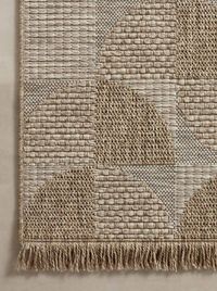 The Medford is an indoor/outdoor rug that looks like a woven sisal rug, but is power-loomed of 100% polypropylene. This makes it water- and mildew-resistant, so it's ready for both sunny and rainy days ahead.  For deciding which rug size works best in your space, see our rug size guide here, rug swatch available here,