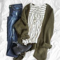 striped wrap tank + oversized olive knit + perfectly distressed denim #uoionline