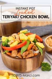 Instant Pot Teriyaki Chicken Bowl is a quick, easy, delicious dinner that can be made any night of the week. Full of veggies and perfectly sweet teriyaki chicken. Healthy dinner that the whole family will love! #instantpotchicken #teriyakichicken #teriyakibowl #easydinner