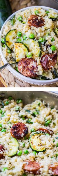 Cauliflower Rice Skillet with Zucchini and Kielbasa - This is the one-pot low-carb dinner you’ve been waiting for! It’s an easy and healthy skillet-meal, perfect for a weeknight.