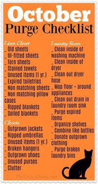 Free printable Fall cleaning checklist for October is here! Focus on just a few areas at a time so you don't get overwhelmed and purge your house clean. #cleaning #organiing #printable via @thetypicalmom