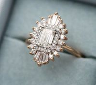 Vintage Starburst Emerald Cut Moissanite Engagement Ring For Women, 2.50 Carat Emerald Gatsby Ring, Unique Cluster Diamond Anniversary Ring    ✥ Details ✥  - Stone: Lab Diamond / Moissanite/ Diamond/ Lab Grown Diamond (HP/HT) (Can Be Customize) - Metal Type: (White gold/ Yellow gold/ Rose gold, Sterling silver)  - Band Width: Approx. 1.5 MM - Cut: Round & Tapered Baguette Cut - Stone Size: 9x7  MM - Clarity: VVS*     ✥ C U S T O M I Z A T I O N ✥  > For the gemstone ring, it can be made of Morga