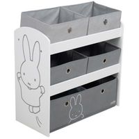 Roba collaborated with Miffy to design the perfect toy organizer with storage boxes. The toy shelf is an ideal way to keep order in the play area and a beautiful addition to any space. The toy organizer helps cleaning up easier, great reachable height for your little ones to store their toys when not in use. The storage shelf comes with 5 canvas boxes & provides ample storage space for loose toys such as building blocks or arts and crafts supplies. Thanks to the large metal handles, the boxes ca