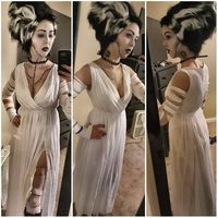 Halloween costume Bride of Frankenstein white dress V neck chiffon evening long maxi Sun dress all s