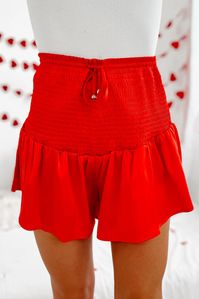 These Red, Satin Shorts Are So Cute And Girly! Plus, You'll Love The Smocked Waist! $35, FAST AND FREE US SHIPPING!