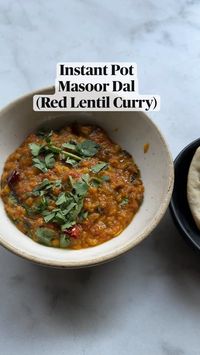 Another easy and delicious recipe to make in the Instant Pot: Masoor Dal or Red Lentil Curry! An Indian dish made with cooked red lentils and a tadka or tempered oil. Instead of 30 minutes on the stovetop, it only takes 8 minutes in the Instant Pot pressure cooker. Tasty, filling, nutritious and budget friendly.  Make for weeknight dinner. An easy meal or snack! Enjoy with naan or basmati rice. 