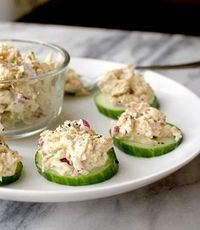 Tuna Salad Cucumber Bites - Healing and Eating Made with a homemade coconut oil mayo #paleo #dairyfree #glutenfree