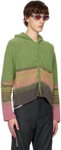 Virgin wool-blend bouclé hoodie. Stripes throughout. · Rib knit trim at hood and placket · Concealed zip closure · Rib knit hem and cuffs · Seam pockets Supplier color: Green tea/Rose strip