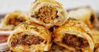 Beef Mince Sausage rolls are quick and easy to make! With a simply savory filling and crispy flaky pastry they oven bake to perfection. #easyrecipe @sweetcaramelsunday