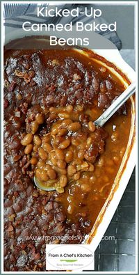 Kicked-Up Canned Baked Beans is an easy and delicious way to make ordinary canned baked beans taste as though you made them from scratch! #beans #bakedbeans #sidedishes #beansidedishes