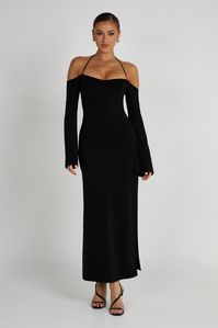 It’s time to show off.The TIA is a slinky off shoulder maxi dress with a fun and flirty back cutout, all daringly held up by a strappy tie at the neckline. Its fit is relaxed but stretchy, so the fabric conforms to your body's stunning shape, before cascading gracefully over your legs—definitely a dress to slip on when you're feeling confident and in the mood for something that's a little more sultry. FEATURES: Off shoulder Ties at neckline Long sleeve Back cutout Lined Relaxed fit Maxi length F