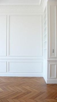 Herringbone floors & white moulding. by rachael