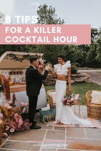 Give your wedding guests a moment to relax and enjoy some drinks! Here are 8 tips for a killer wedding cocktail hour. l Image by Jordan Jankun Photography