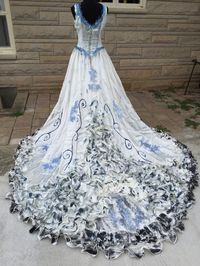 Corpse Bride Emily Halloween Costume Wedding Dress Veil OOAK Cosplay Sz 14 #Dress #Halloween