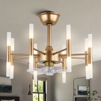 Elevate your home décor with the 24" Dark Gold Modern Ceiling Fan, featuring 8 elegant candle-shaped, branched lights. This chandelier fan light combines style and functionality, offering a quiet DC motor with 6-speed options for customized comfort.