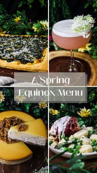 Celebrate the spring equinox with this three-course menu and cocktail recipe! Featuring fresh spring produce, this menu includes a spinach tart with whipped feta on a puff pastry, ricotta gnocchi in a lemon cream sauce with spring vegetables, chicken wrapped in prosciutto and stuffed with bocconcini and herbs, and a bee sting crème fraîche cheesecake with toasted honey almond brittle.