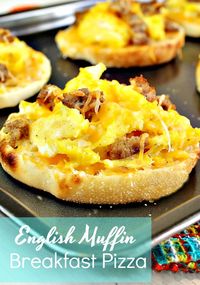 English Muffin Breakfast Pizzas only take a few minutes to prepare and you have a great breakfast for the week.  You can also  freeze these for months of hearty breakfasts.