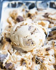 This peanut butter ice cream is the best! It's creamy peanut butter flavored ice cream, loaded with swirls of peanut butter, and peanut butter cups!